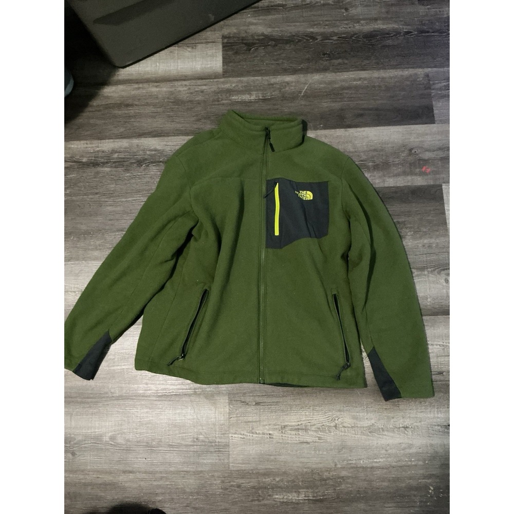 The North Face Mens XL Full Zip Fleece Jacket Green Black Outdoor Sweatshirt